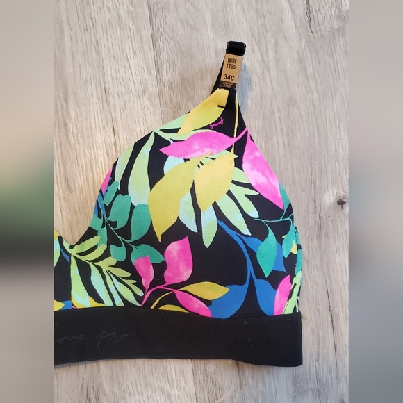 34C PINK VS Where Everywere Wireless Lightly Lined Bright Leaf Print Bra NWOT - Picture 5 of 7